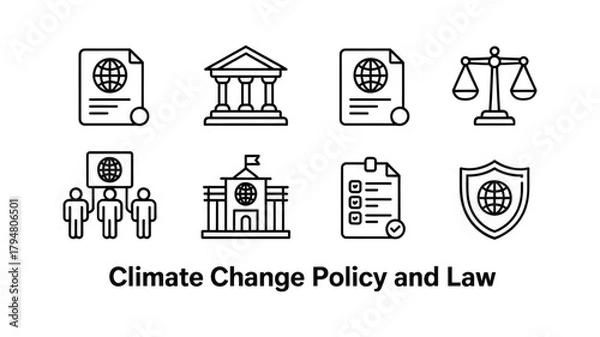 Fototapeta Climate change policy and law icons representing global governance and justice