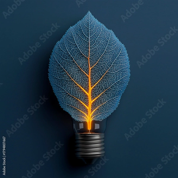 Fototapeta light bulb with green leaf