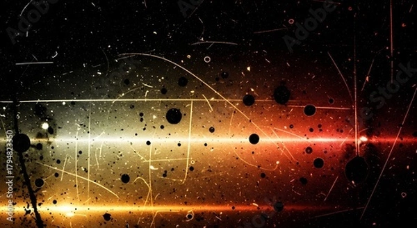 Fototapeta Abstract particle collision in a dark universe, with glowing energy trails and scattered debris, evoking a sense of cosmic chaos and scientific exploration