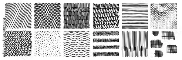 Obraz Crosshatch Line Pattern Set. Hatch Cross Hand Sketch Shading Pencil. Vector Illustration