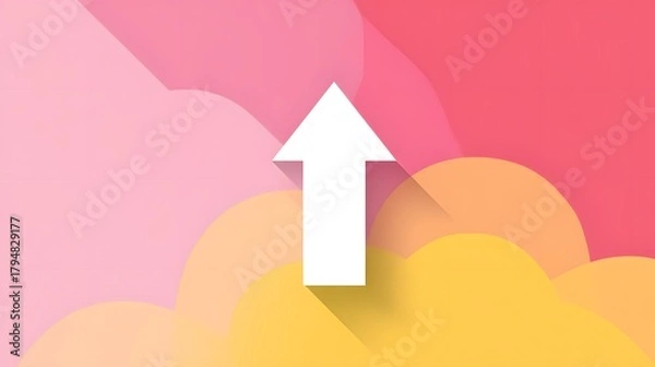 Fototapeta Flat design white upward arrow over a subtle yellow and pink pastel background