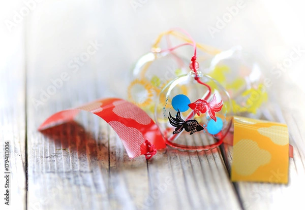 Obraz 
Japanese wind chimes in the wooden background.
