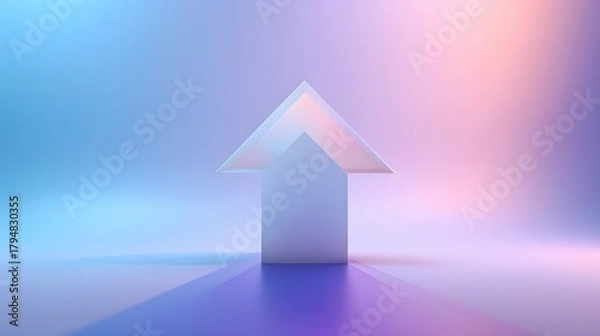 Obraz Glossy white arrow pointing up over a smooth pastel blue and purple gradient