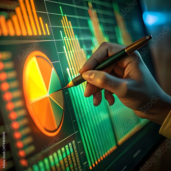 Obraz hand drawing a graph on the screen