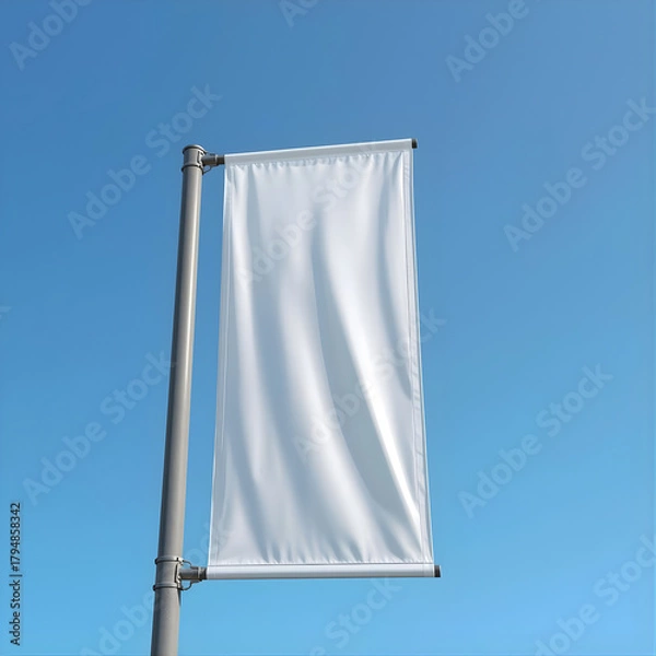 Fototapeta Street Pole Banner Mockup – White Fabric Display, Urban Street Banner Mockup – Clean Blank Template, Outdoor Hanging Banner Mockup – White Vertical Flag, City Pole Banner Mockup – Blank Fabric Display