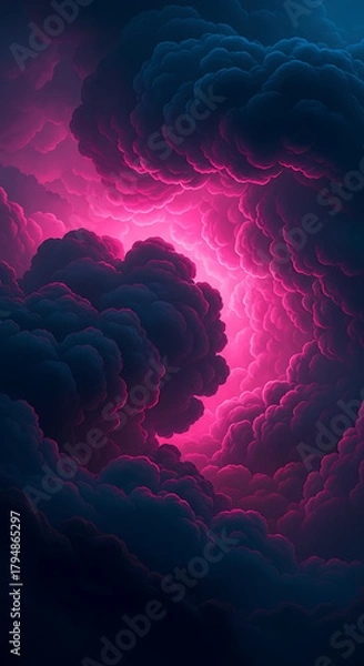 Obraz A black and pink cloud in the sky with lightning striking through. Dreamy Cloudscapes & Ethereal Sky Art