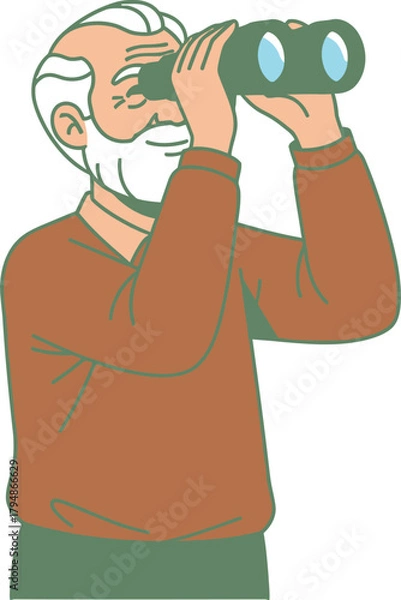 Fototapeta Senior man actively looking through binoculars with focused gaze Vector