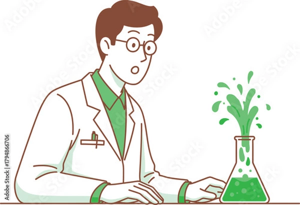 Fototapeta Male scientist reacts to surprising chemical experiment in laboratory Vector