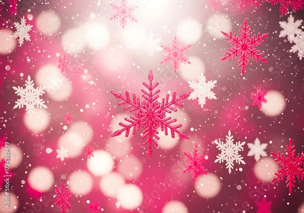 Fototapeta Delicate snowflakes on a pink Christmas background. Christmas / Holiday Abstract Background