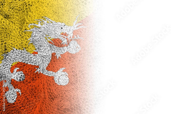 Obraz White background with Bhutan flag on fishing net