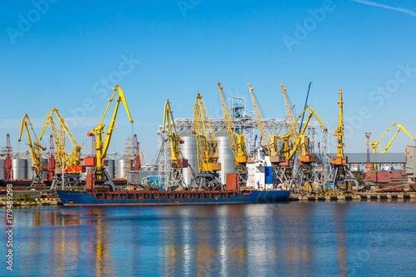 Fototapeta Cargo container terminal port in Odessa