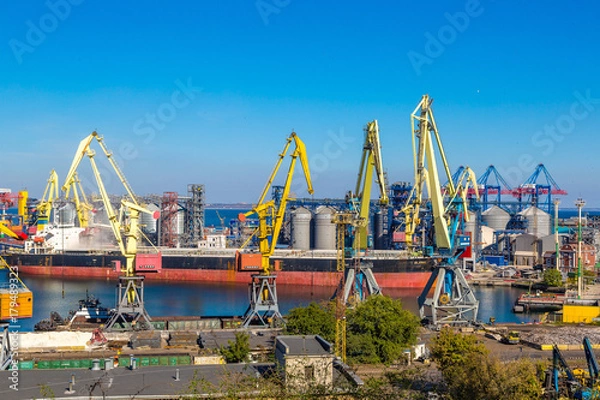 Fototapeta Cargo container terminal port in Odessa
