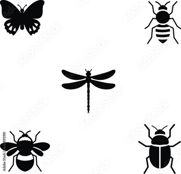 Obraz Simple flat design icons of different flying and crawling insects.