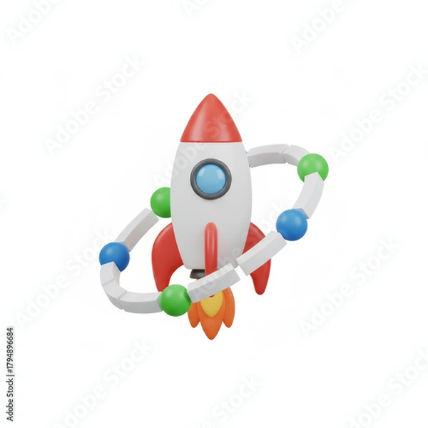 Obraz 3d rocket financial growth concept with orbit ring and colorful sphere accent