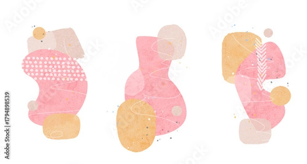 Fototapeta Modern Abstract Watercolor Compositions with Craft Paper Texture – Pastel Artistic Set