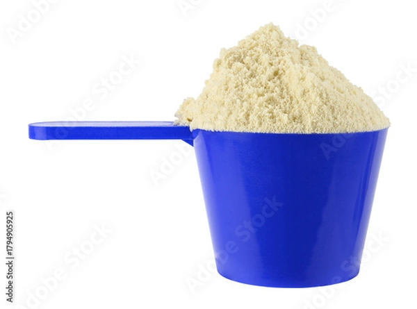 Fototapeta Protein powder in a measuring spoon isolated on a transparent background. Full depth of field. PNG.