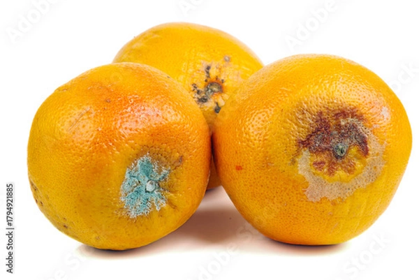 Obraz Three rotten grapefruits isolated on a white background