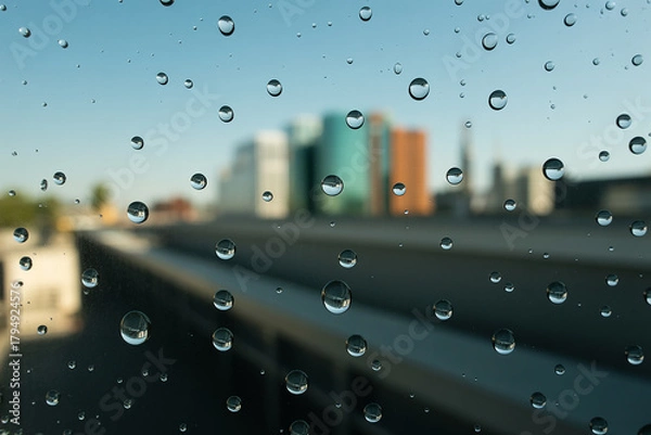 Fototapeta Rainy Skyline Through Wet Glass