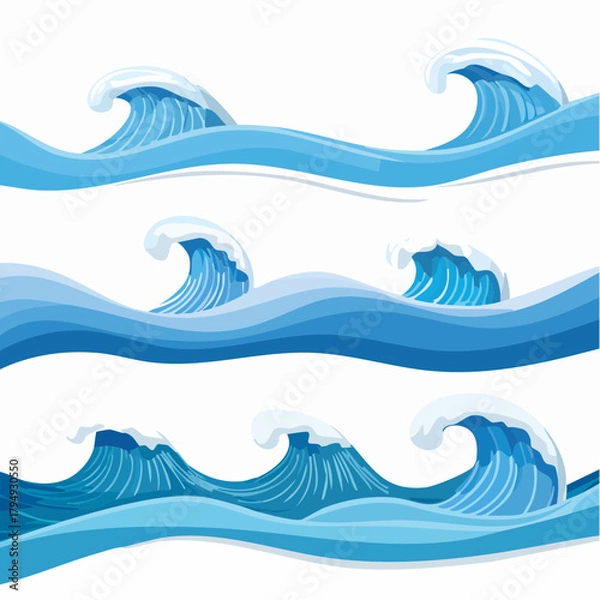 Fototapeta Cartoon Ocean Waves – 4 Style Vector Set