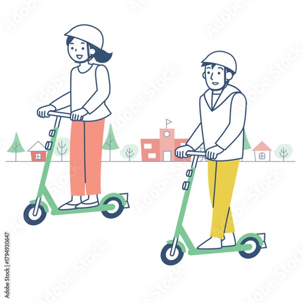 Obraz 電動キックボードに乗る男性と女性