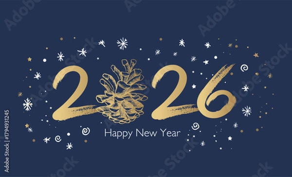 Fototapeta Happy New Year 2026 Greeting Card with Golden Brush Strokes	
