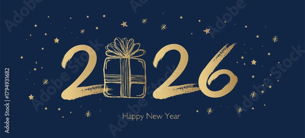 Fototapeta Happy New Year 2026 Greeting Card with Golden Brush Strokes	
