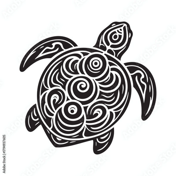 Obraz Black and white turtle with spiral patterns design