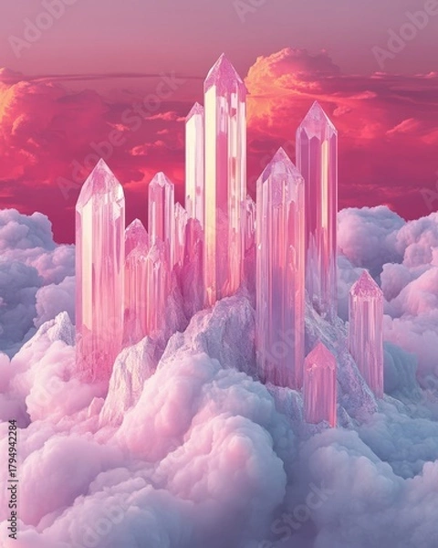 Obraz Pink Crystal Mountain Above Clouds