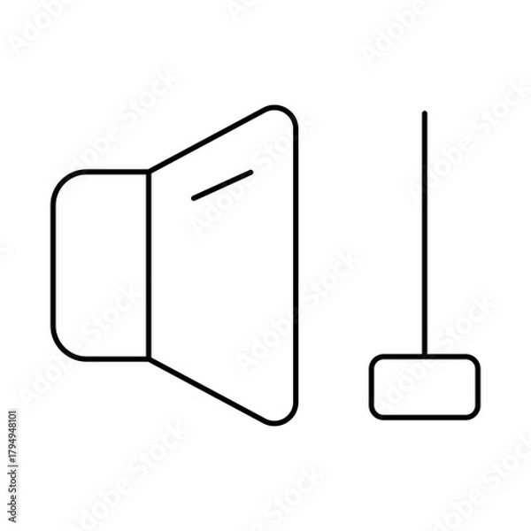Fototapeta Low sound level. Line icon on white background, editable stroke