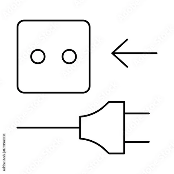 Fototapeta Plugging into an outlet, line icon on with background