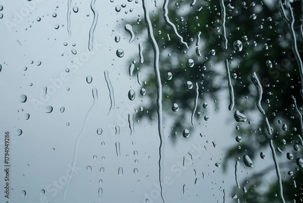 Fototapeta Overcast Rainy Window Cityscape