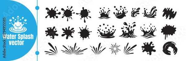 Obraz Black Water Splash and Dynamic Liquid Element Vector Set