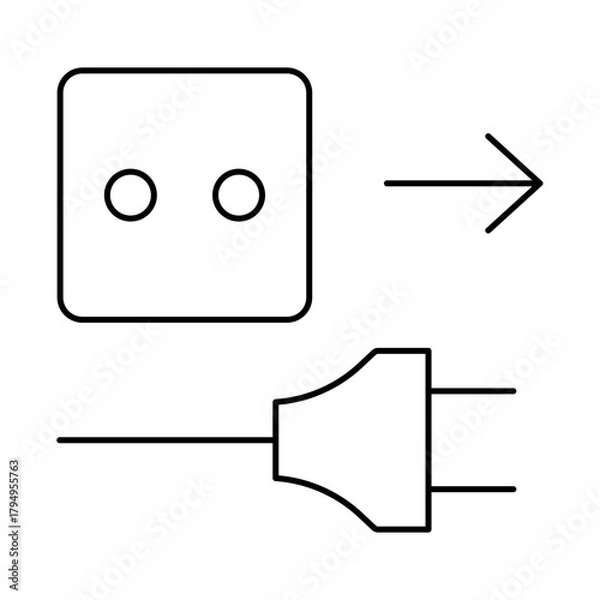 Fototapeta Unplug the plug from the electrical outlet. Simple line icon on white background