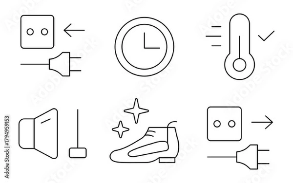 Fototapeta A set of line icons. Automatic Portable Electric Shoe Dryer. Editable stroke