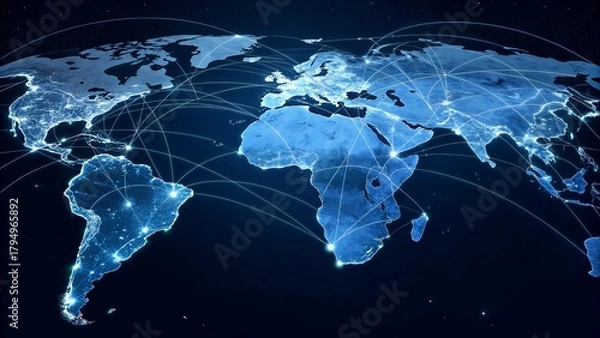 Fototapeta The image shows a world map with connected