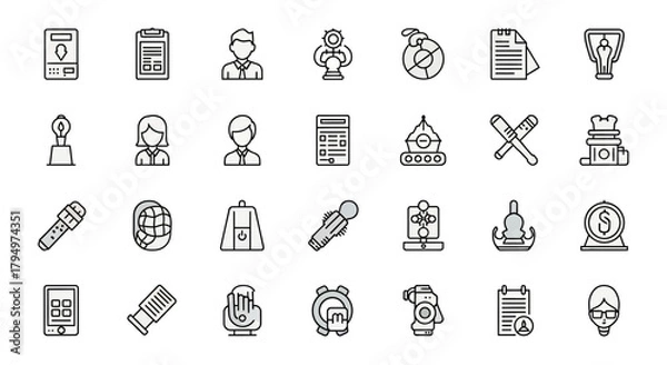 Obraz Diverse business icons representing awards, documents, people, and success in a modern, professional collection