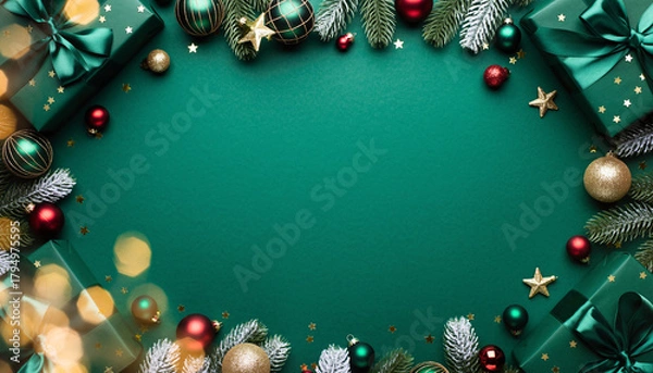 Obraz Festive Ornament Border on Green Surface