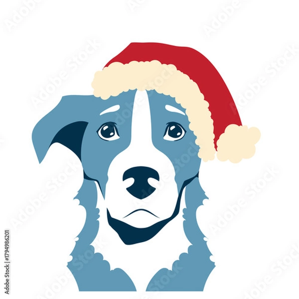 Fototapeta A charming vector illustration depicting a cartoon-stylized dog wearing a festive New Year's party hat. This cute, cheerful graphic perfect for, social media posts, or pet-themed celebrations.