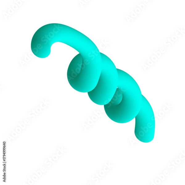Obraz 3D Rendering of a Vibrant Turquoise Swirl Shape with a Glossy Finish on a White Background
