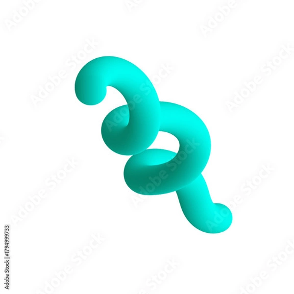 Obraz Abstract 3D turquoise spiral shape with a smooth matte finish isolated on a white background
