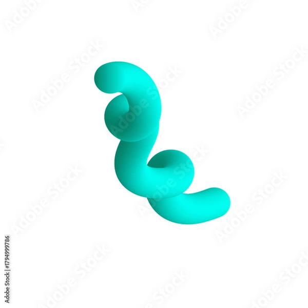 Obraz Abstract Twisted Turquoise Shape on White Background - Modern Design Element