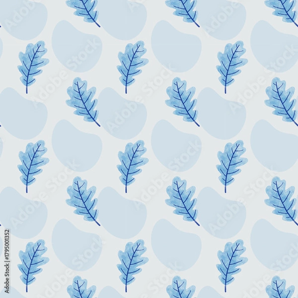 Obraz Seamless pattern of assorted leaves in a clean and modern style. Soft natural leaf shapes arranged in a repeating pattern, simple details, harmonious colors. High-quality JPG suitable for wallpaper, f