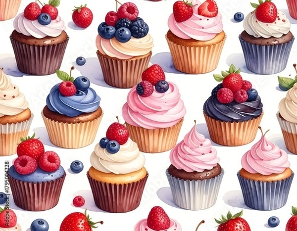 Obraz Yummy cupcakes with berries