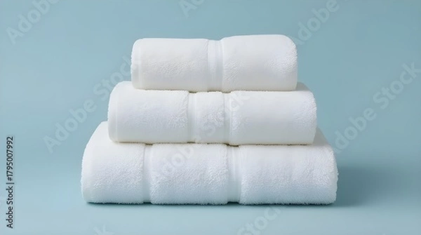 Fototapeta Clean white towels symbolize freshness, hygiene, and simplicity, making them perfect for bathrooms, spas, hotels, or personal care routines.