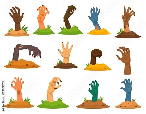 Fototapeta Zombie hands emerging from graves