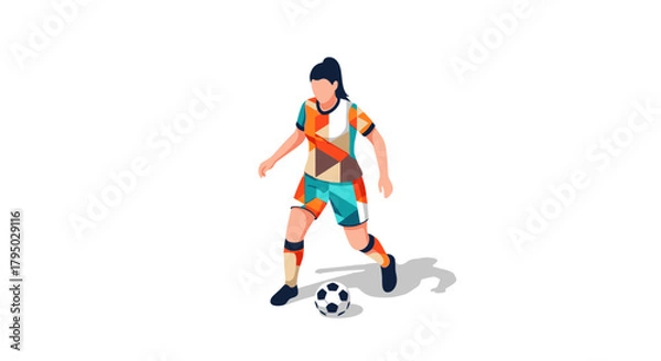 Obraz Colorful abstract female soccer player dribbling