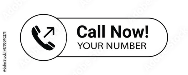 Fototapeta Clean call now button badge with phone icon and rounded shape.