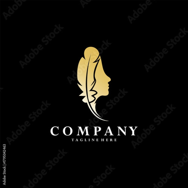 Obraz woman's face with feather logo design vector