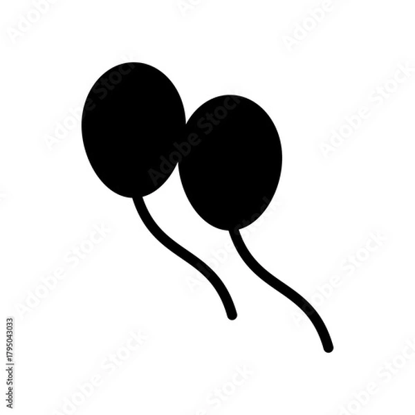 Fototapeta Two Intertwined Balloon Icons in Simple Solid Black Design. Celebration and Friendship Theme