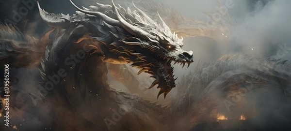 Fototapeta a light Hydra dragon , coming out of the smoke,generative AI